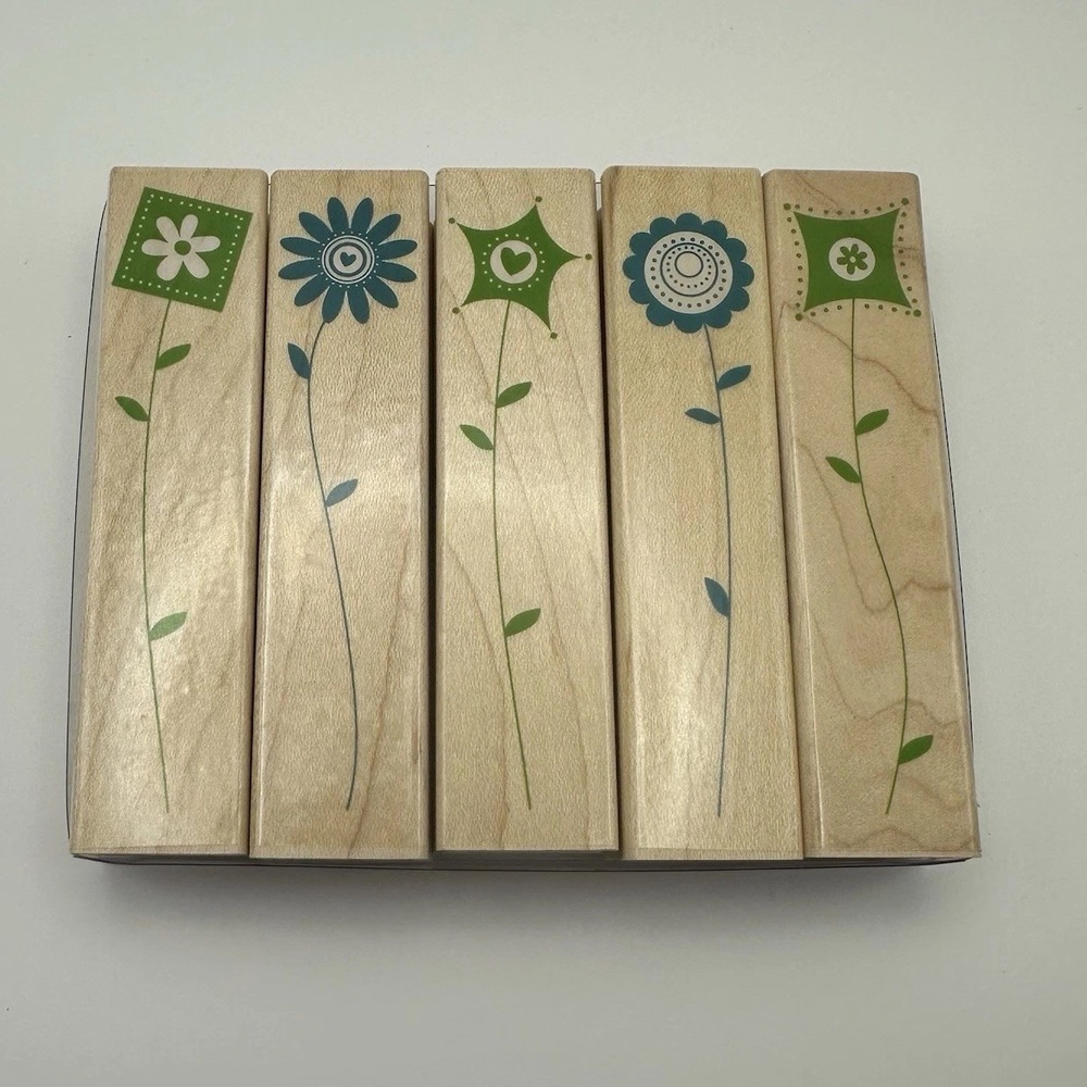 Hero Arts Graphic Flowers LL163 Wood Mount Rubber Stamp Art Lot Of 5 Vintage New